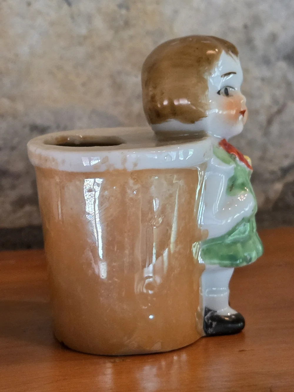 Miniature Toothpick Holder Bud Vase Girl Shopping Occupied Japan Vintage MCM